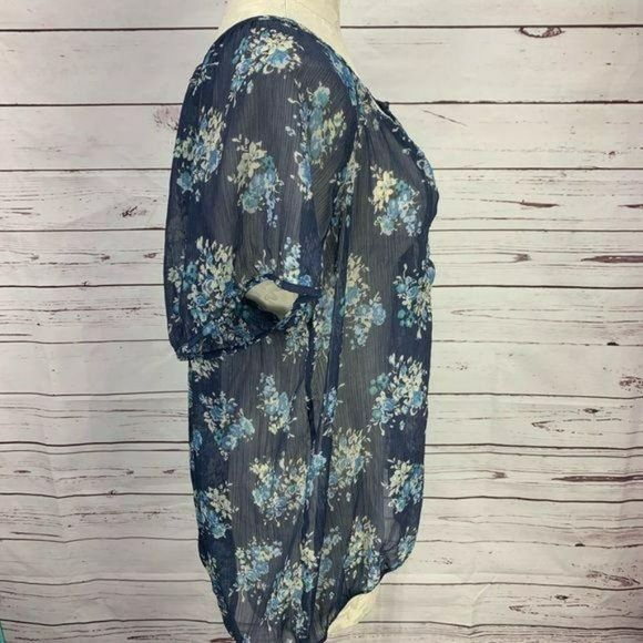 ANA A.N.A. A New Approach Woman's Blue Floral Sheer Cap‎ Sleeve Blouse Size 2X - Picture 2 of 7